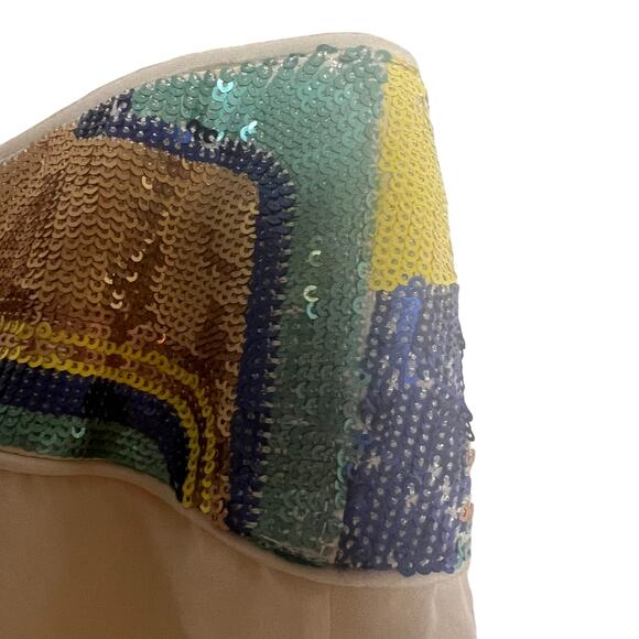 Tibi Ivory Cream Strapless Sleeveless Sequined Waist Mini Dress Size 12 - Picture 10 of 11